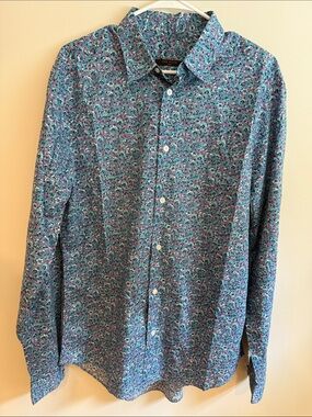 Louis Vuitton Men's Teal Floral Button-Down Shirt